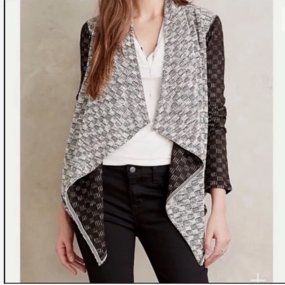 Anthropologie Saturday Sunday Luci Black Gray Knit Waterfall Cardigan